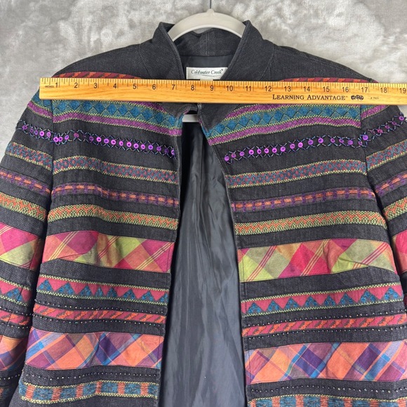 Coldwater Creek Beaded Boho Jacket Women's‎ 12 Black Open Blazer 90s Funky(1348) - Picture 10 of 13